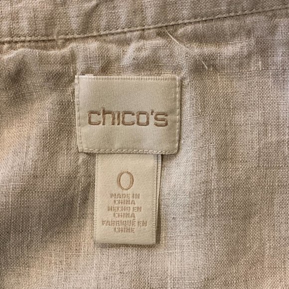 Chico's Washable linen Side Slit Tunic Top Shirt Natural tan Sz 0 (4) Small - Picture 11 of 13
